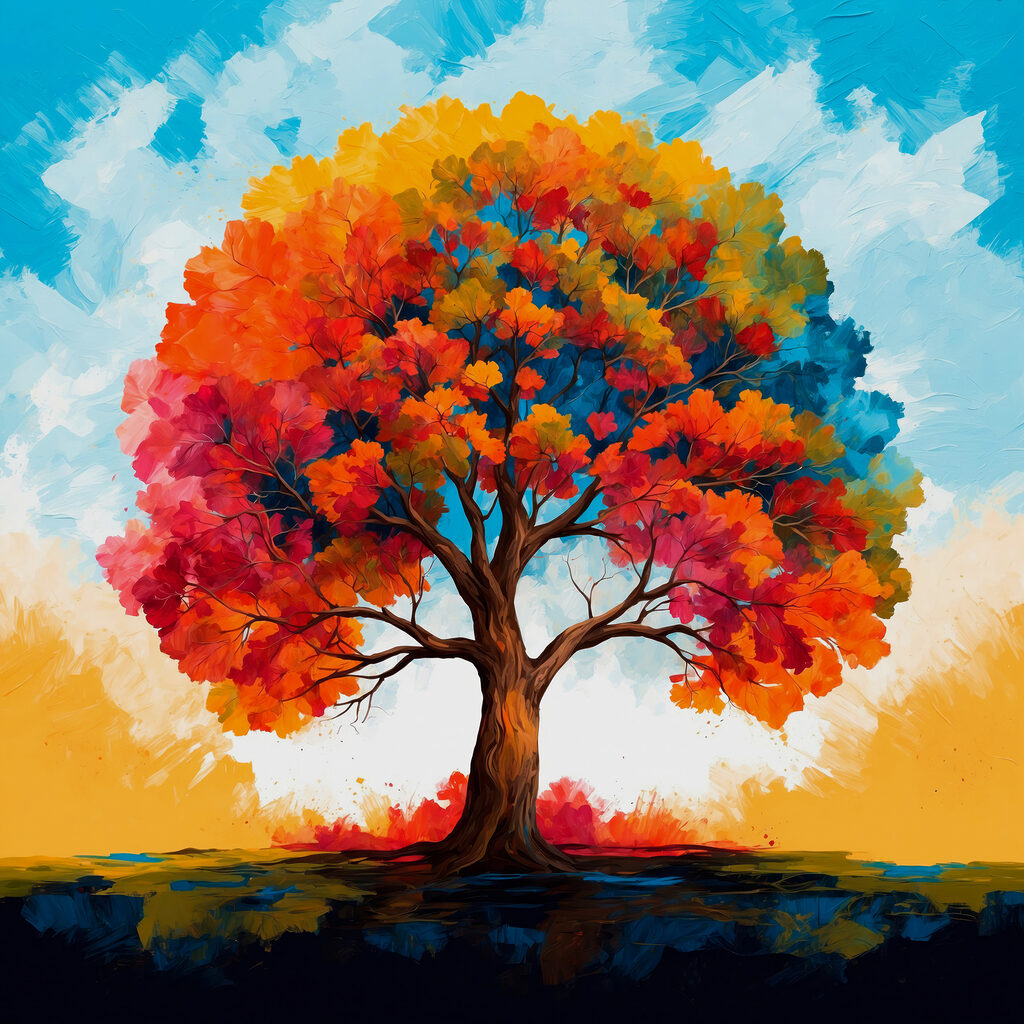 Árvore de cores outonais — design completo