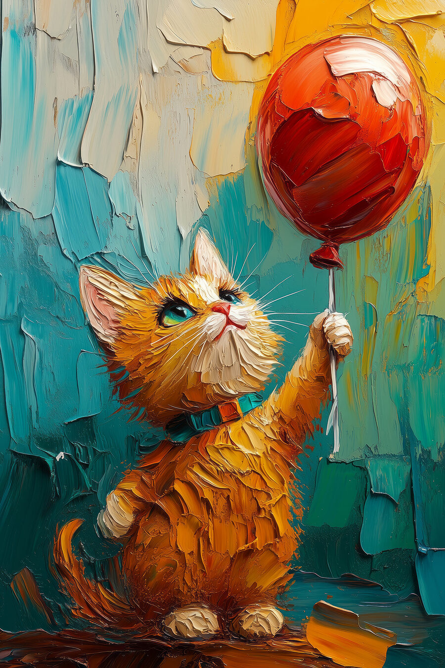 Gatinho com balão vermelho — design completo
