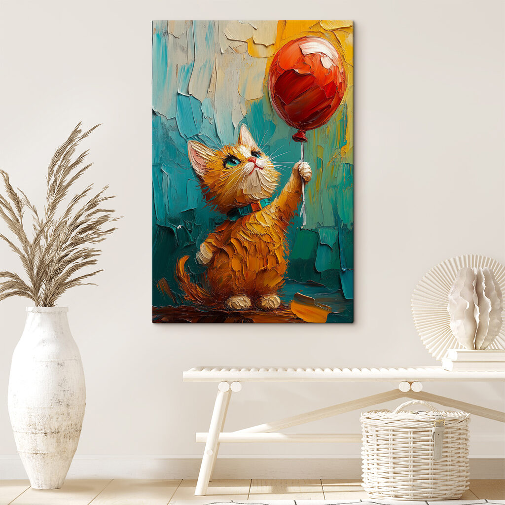 Gatinho com balão vermelho — interior 2