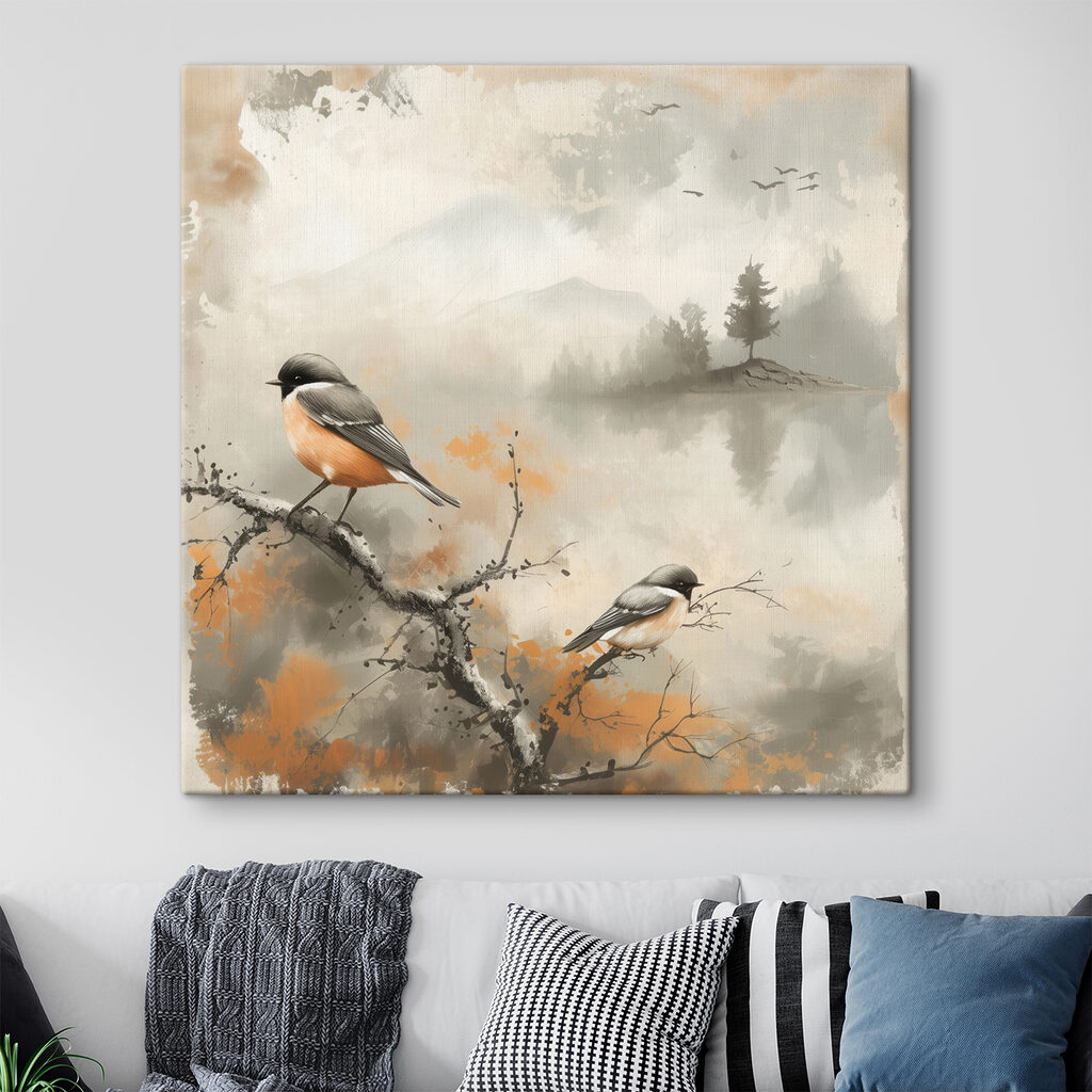 Aves sobre lago nevoento — interior 2
