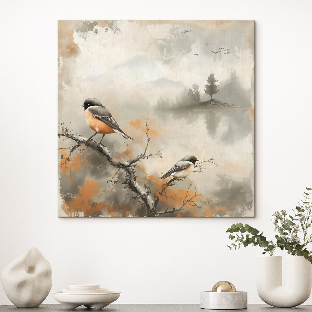 Aves sobre lago nevoento — interior 4