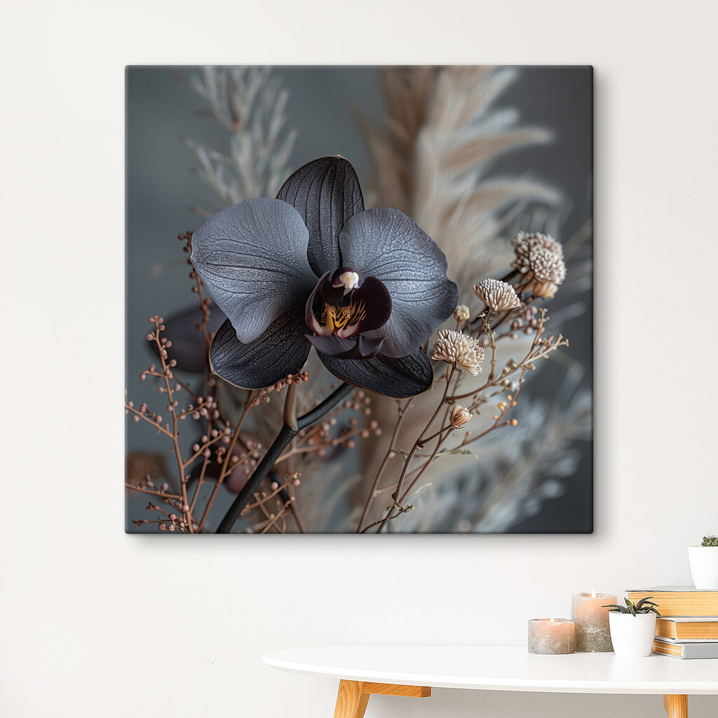 Orquídea escura entre penachos — interior 2