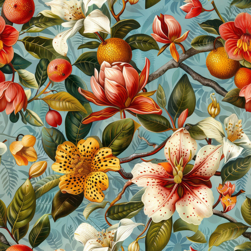 Flores entre fruta laranja — design completo