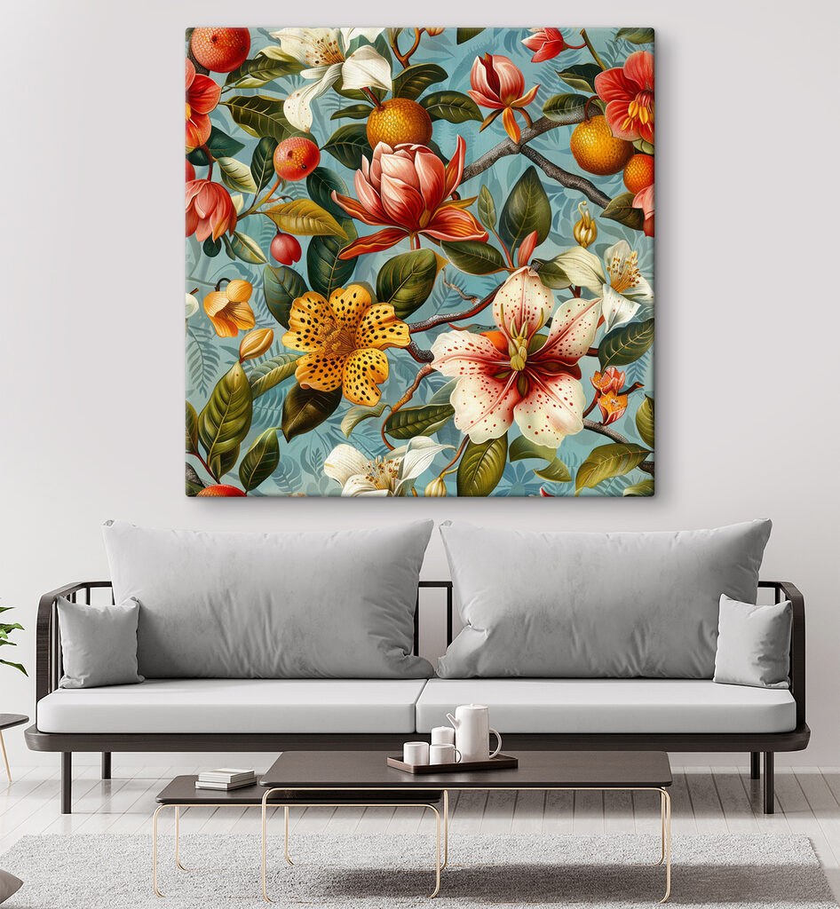 Flores entre fruta laranja — interior 1