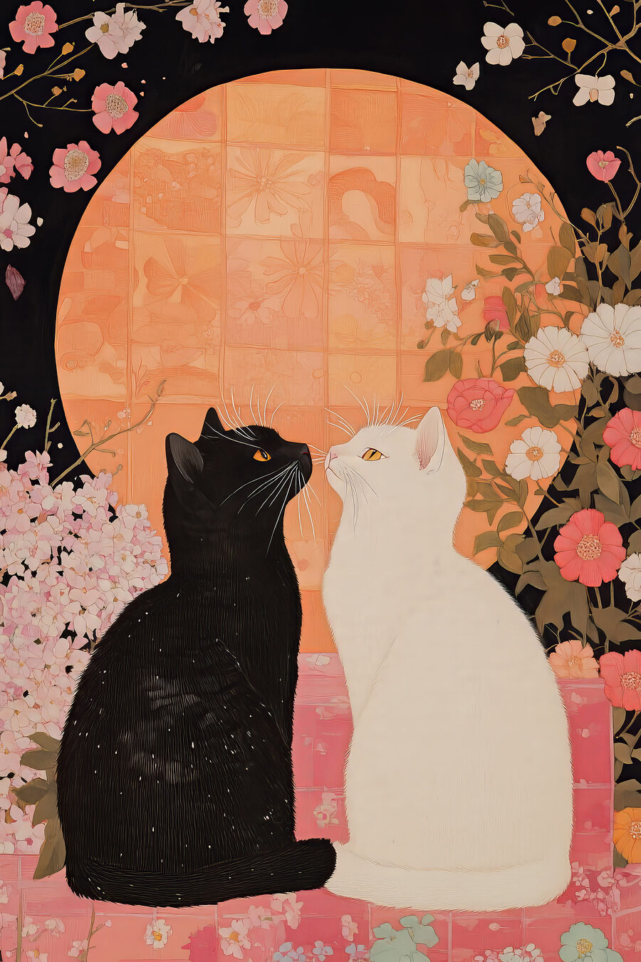 Dois gatos entre flores — design completo