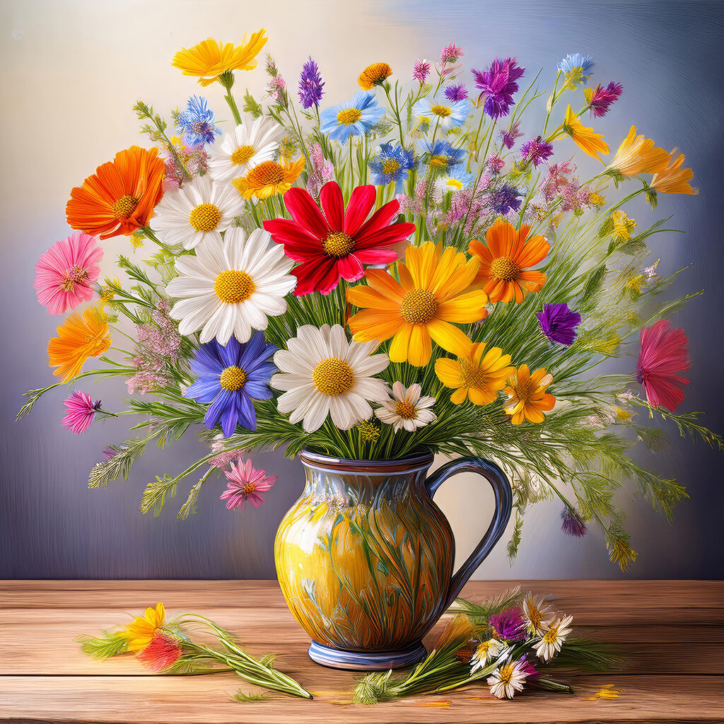 Jarra amarela com flores — design completo