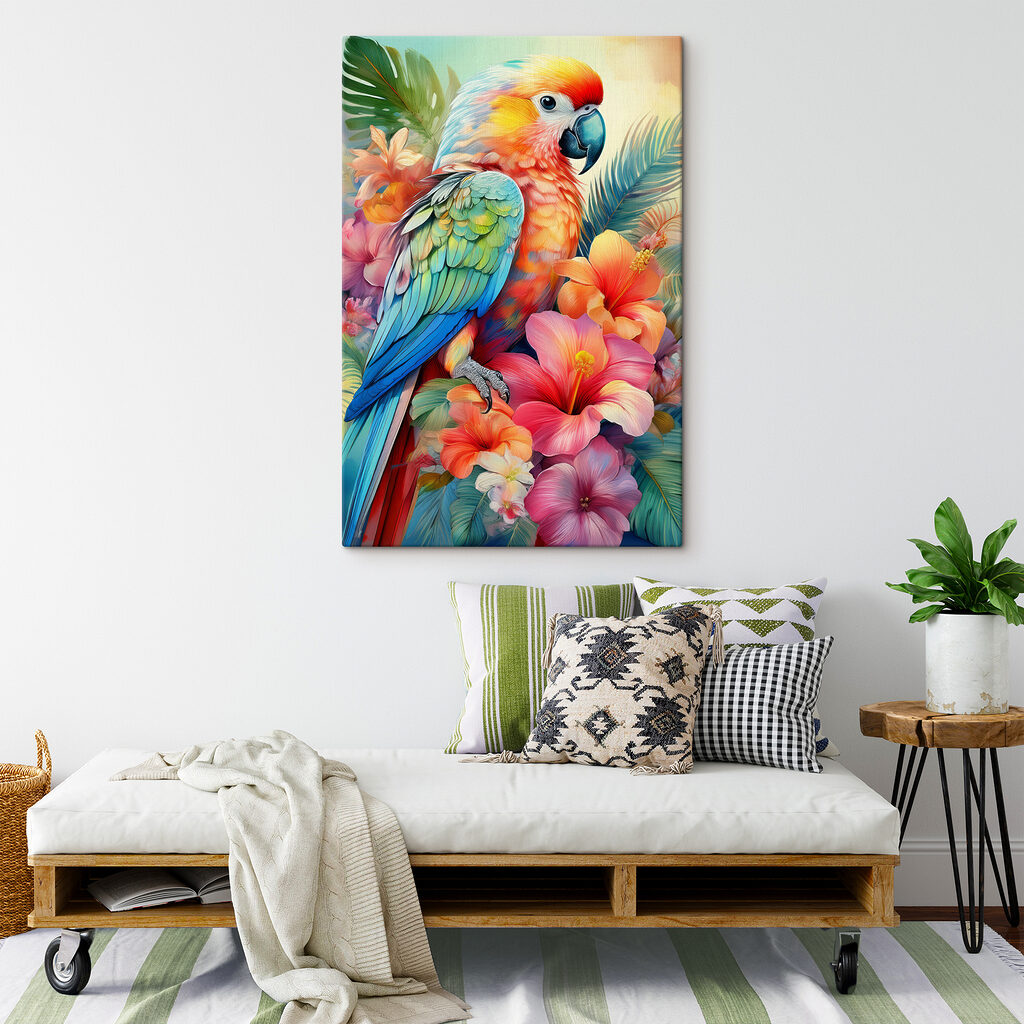 Papagaio entre flores tropicais — interior 2