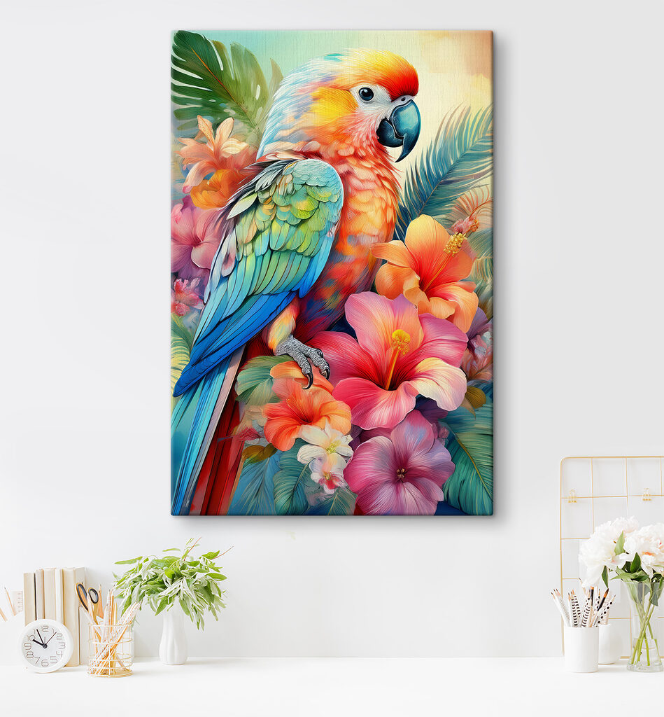 Papagaio entre flores tropicais — interior 1