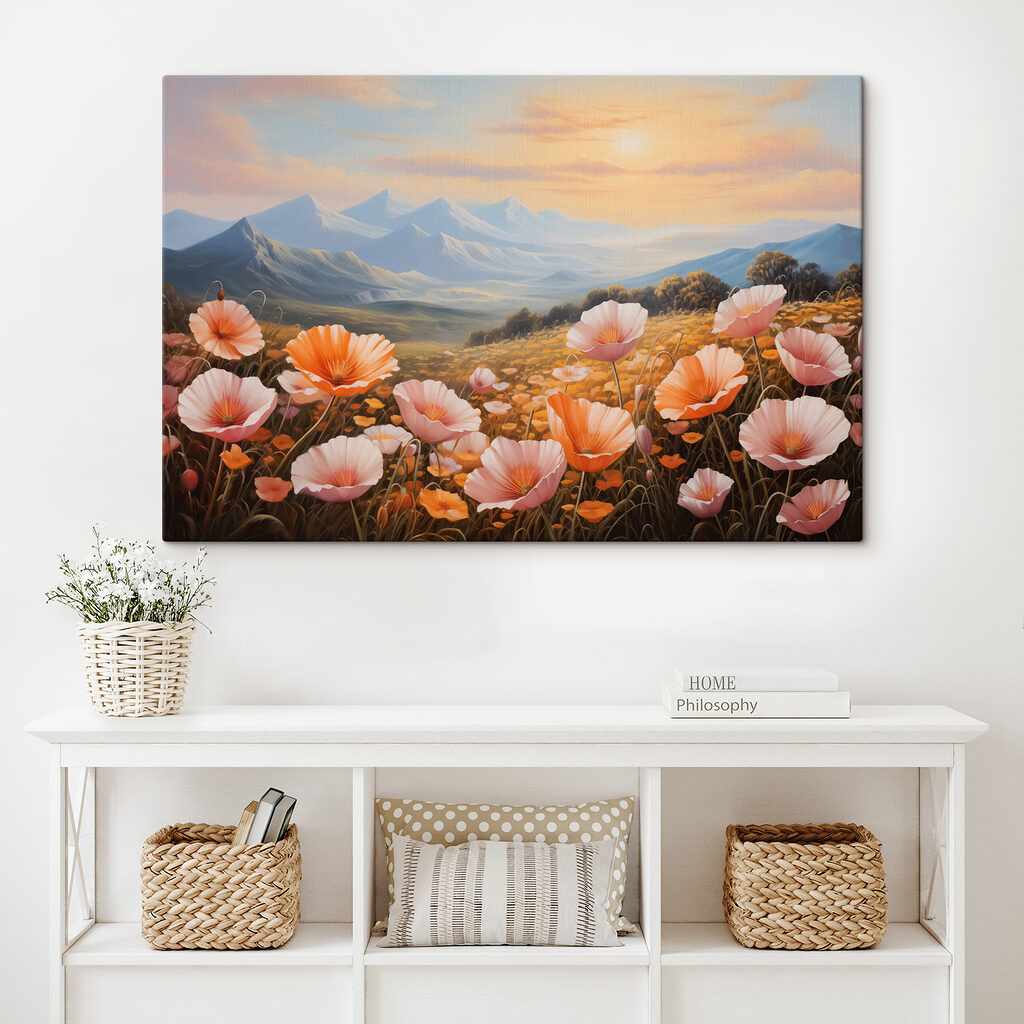 Flores cor-de-rosa e montanhas — interior 2