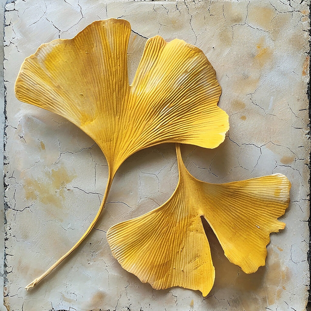 Ginkgo em leques dourados — design completo