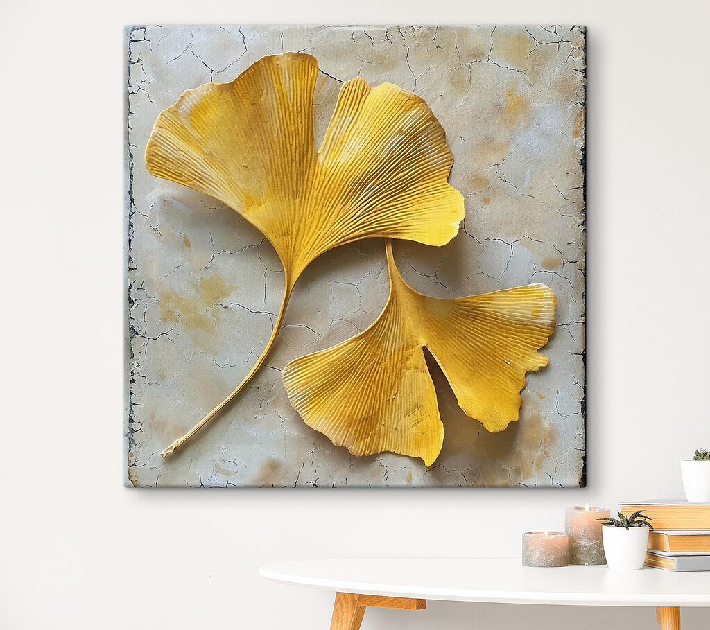 Ginkgo em leques dourados — interior 1