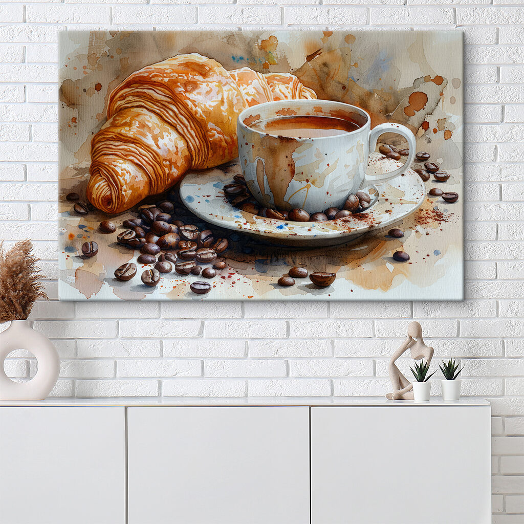 Croissant junto ao café num interior