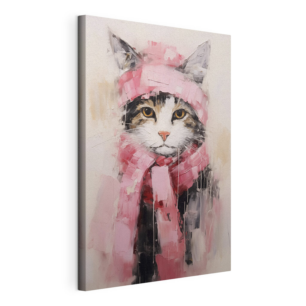 Gatinho em roupa rosa, tela esticada e borda contínua