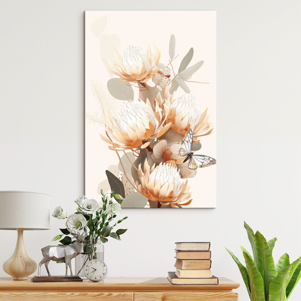 Proteas pálidas entre folhas — interior 2