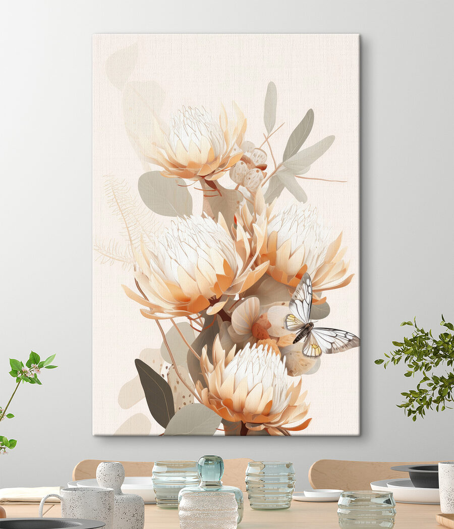 Proteas pálidas entre folhas — interior 1