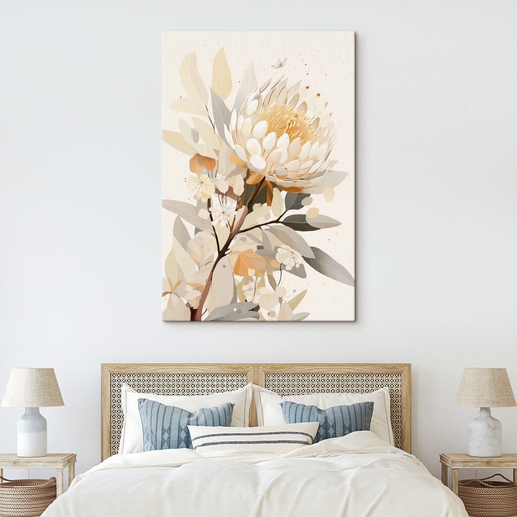 Protea entre folhas — interior 1