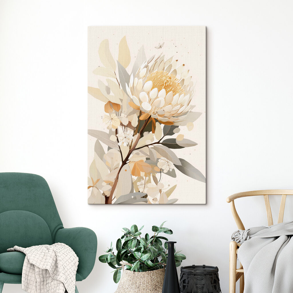 Protea entre folhas — interior 2
