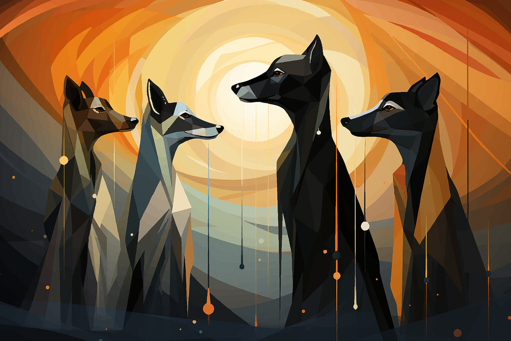 Quatro cães ao sol — design completo