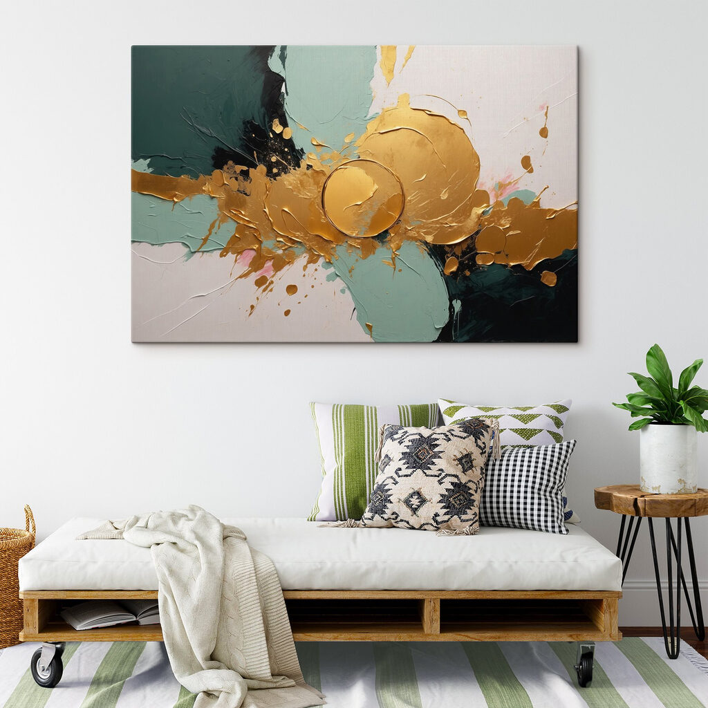 Círculos dourados em verde-menta — interior 4