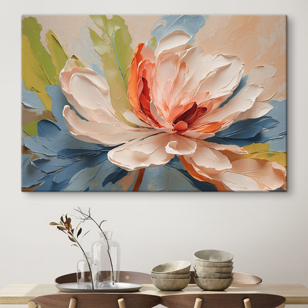 Flor aberta em tinta num interior