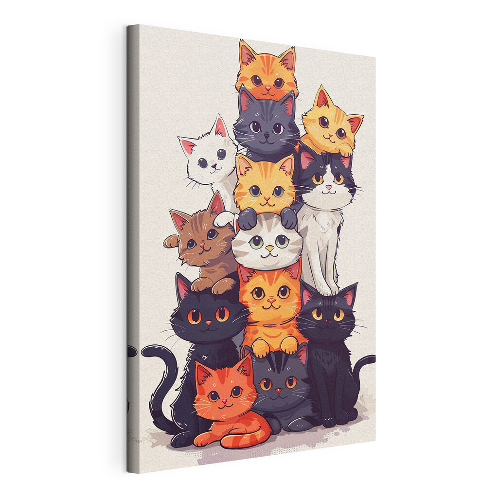Gatos amigos juntos, tela esticada e borda contínua