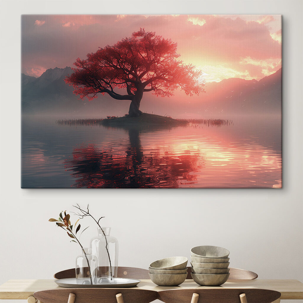Árvore vermelha no entardecer — interior 1