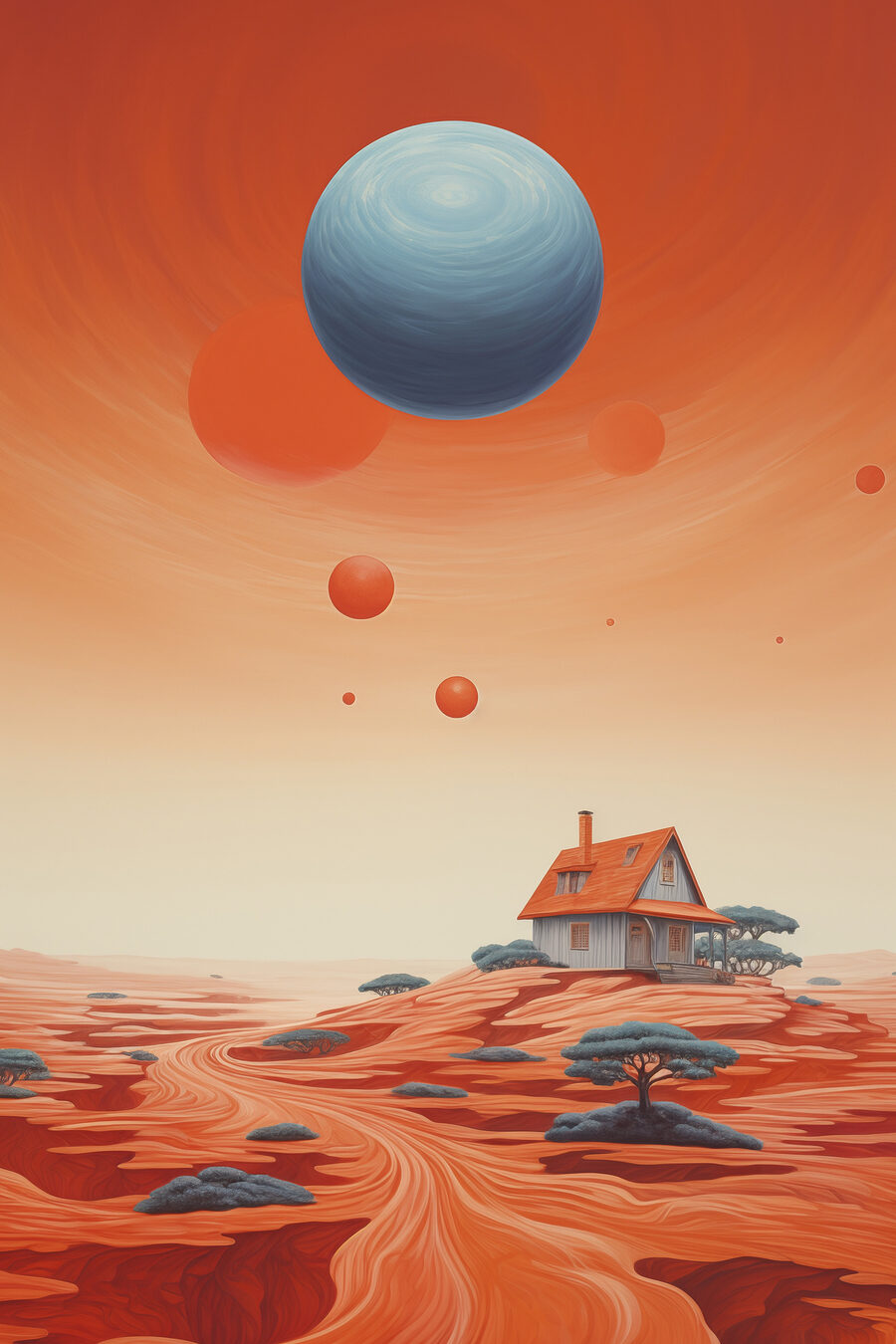 Casa e planetas flutuantes — design completo