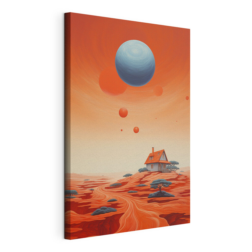 Casa e planetas flutuantes — vista do produto