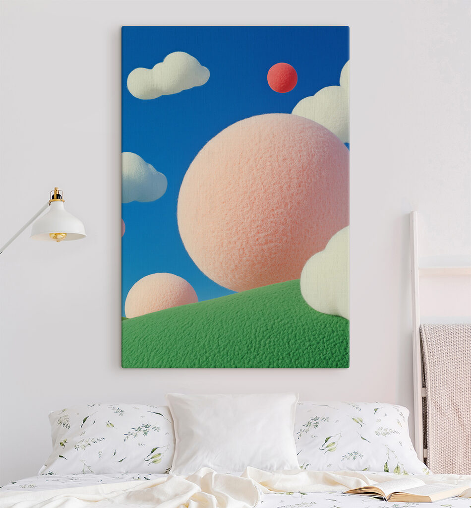 Bolas rosa sobre verde — interior 1