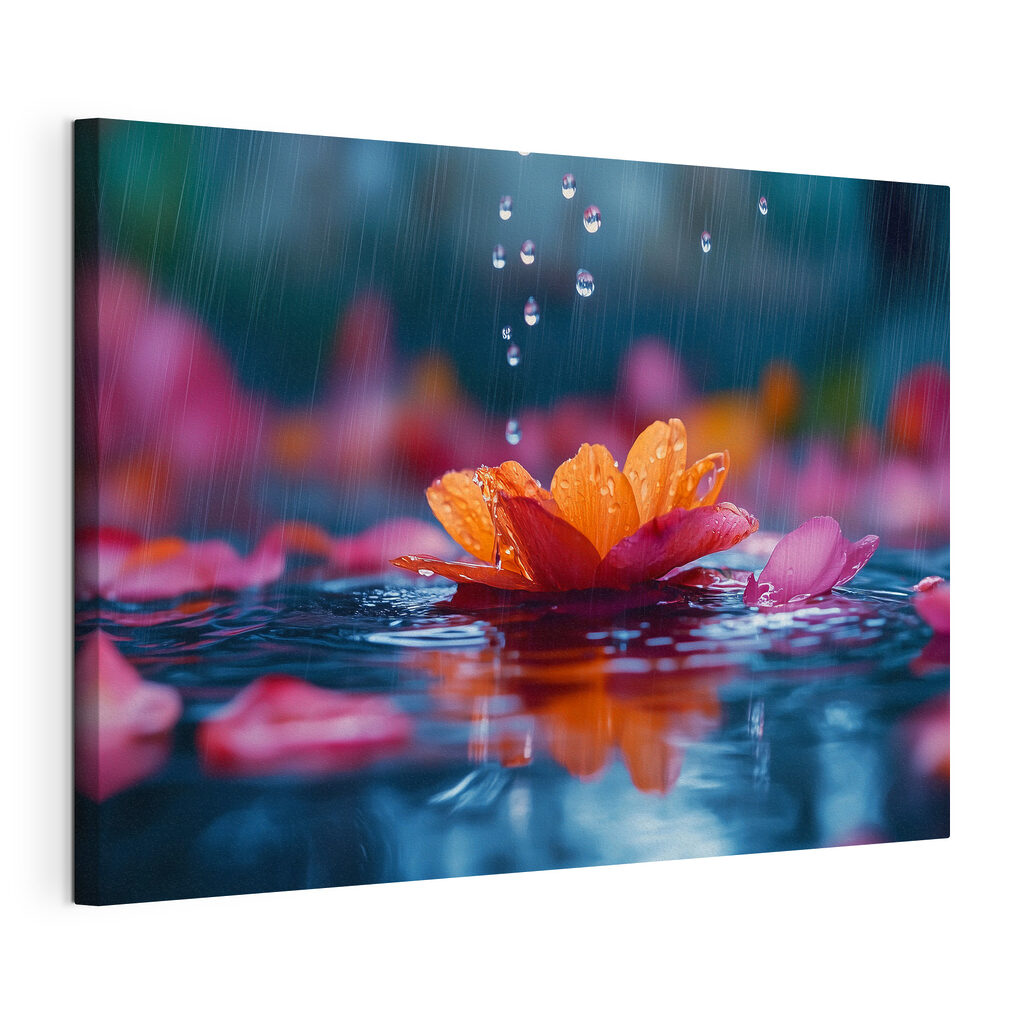 Flor na chuva, tela esticada e borda contínua