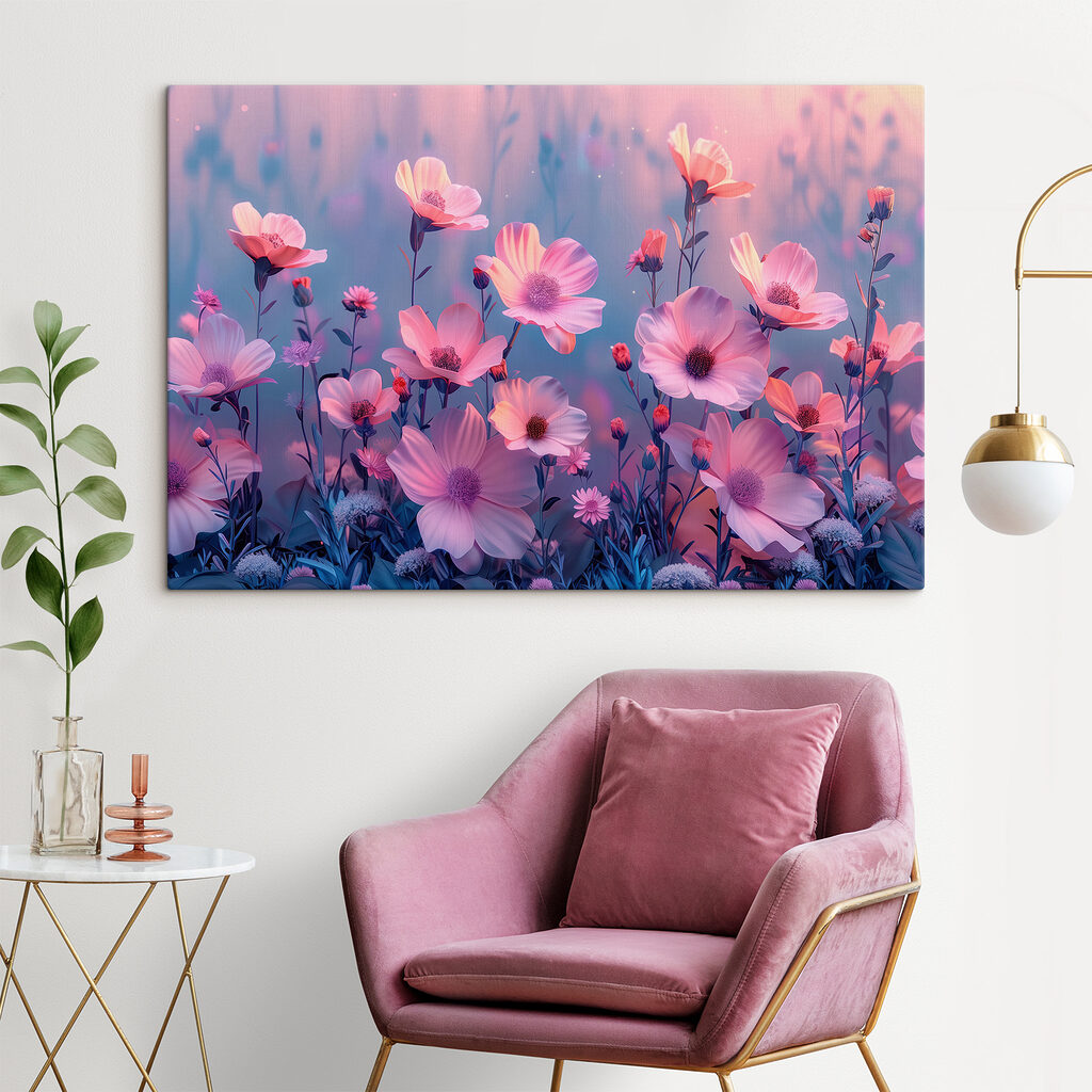 Flores cor-de-rosa sobre lilás — interior 1