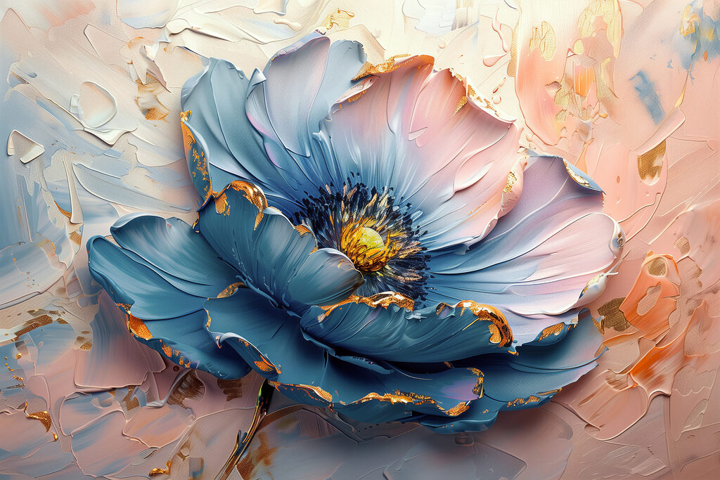 Flor azul com pêssego — design completo