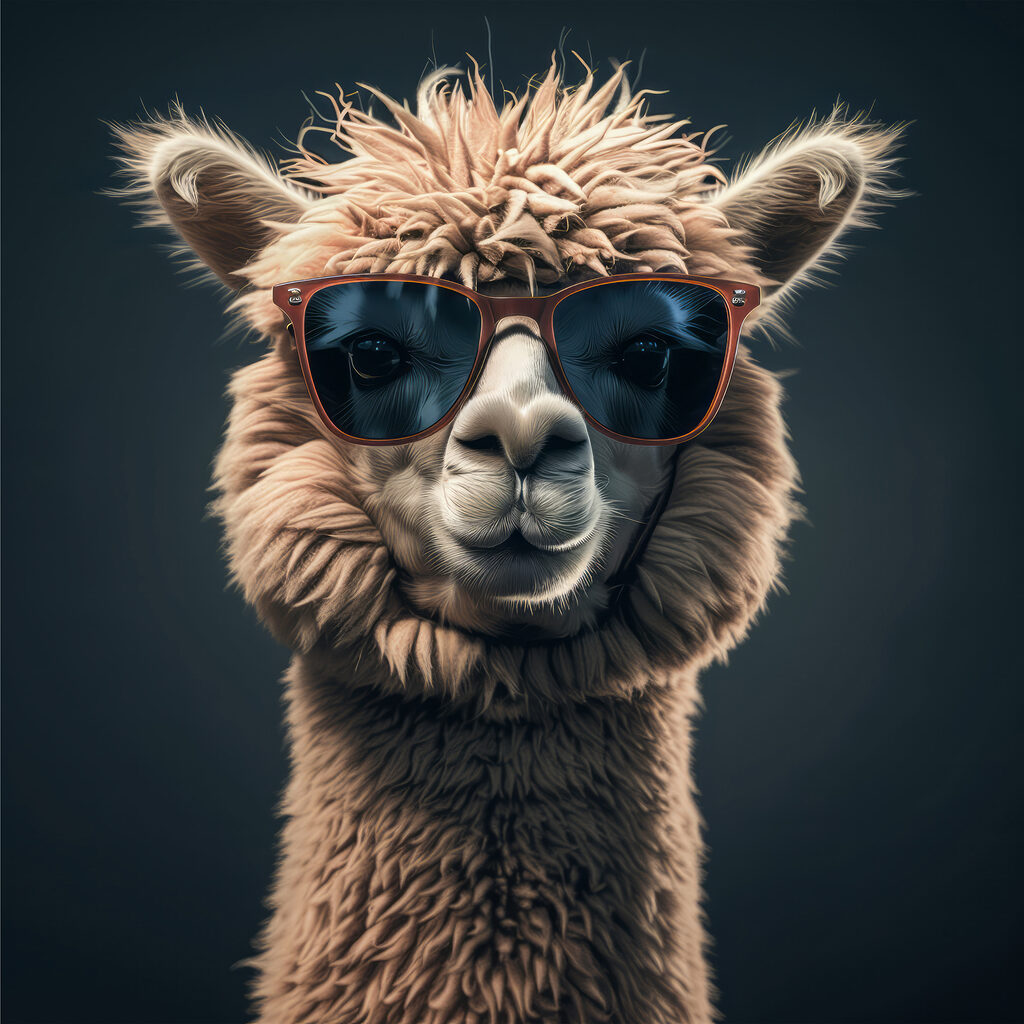 Lama com óculos escuros — design completo