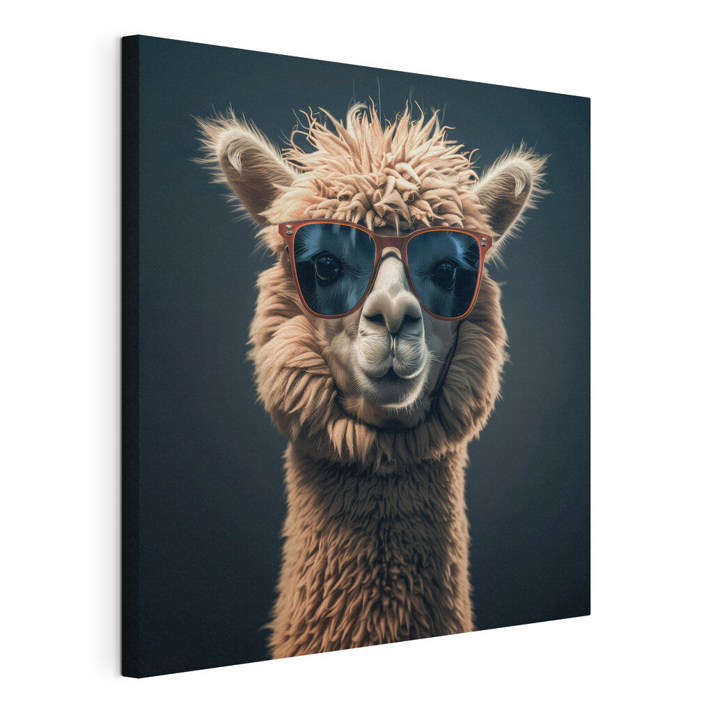 Lama com óculos escuros, tela esticada e borda contínua