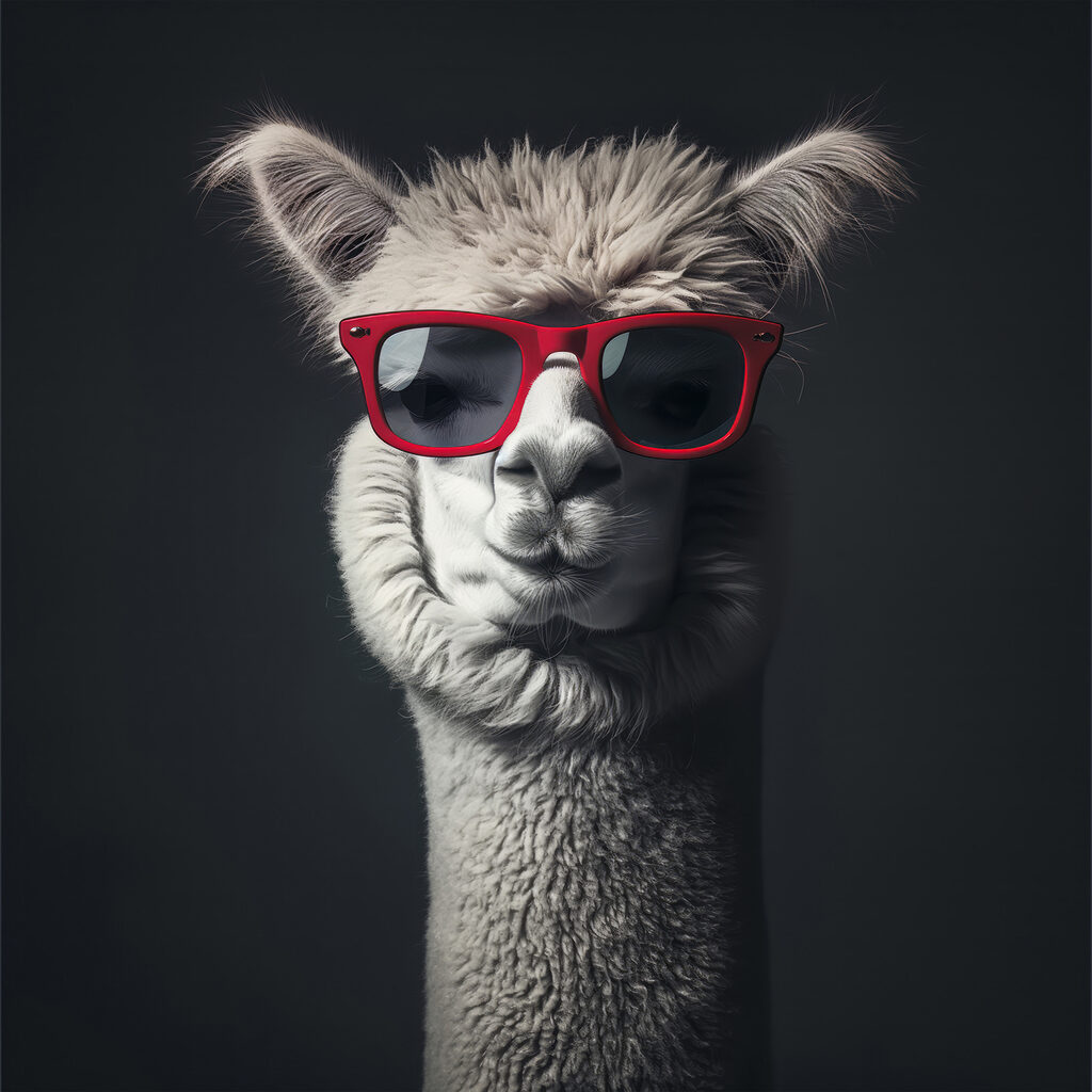 Lama com óculos vermelhos — design completo