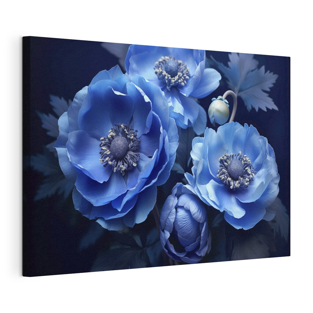 Três flores em azul-escuro — vista do produto