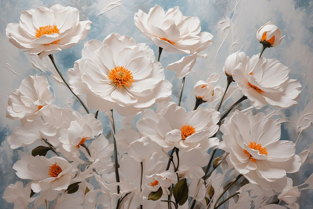 Flores brancas e laranja — design completo