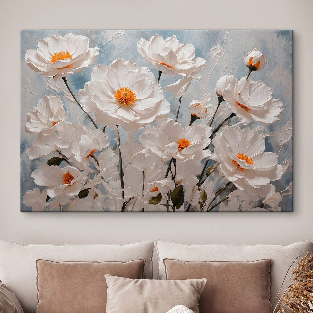 Flores brancas e laranja — interior 1