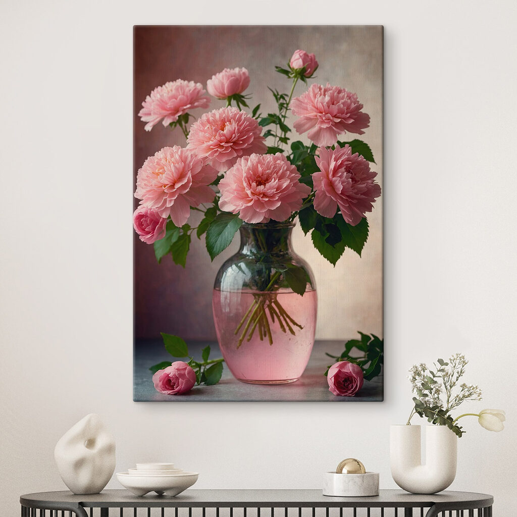 Ramo cor-de-rosa em vaso — interior 1