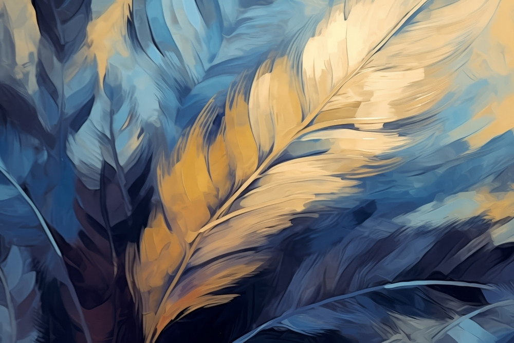 Pena dourada sobre azul-escuro — design completo