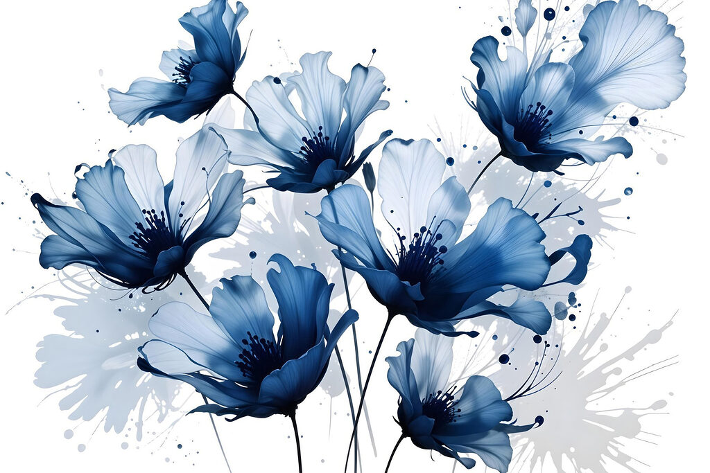 Flores azuis com salpicos — design completo