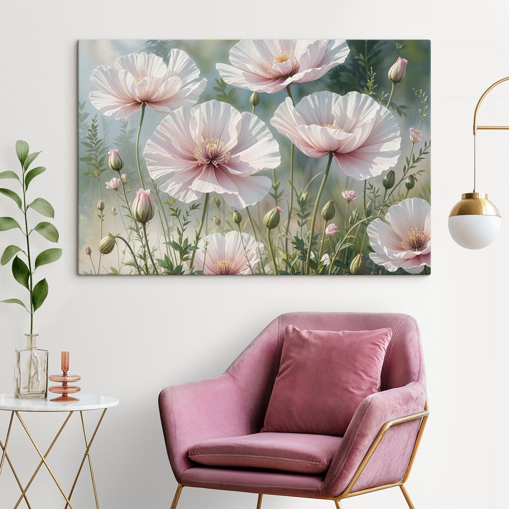 Flores rosa em verde-acinzentado — interior 1