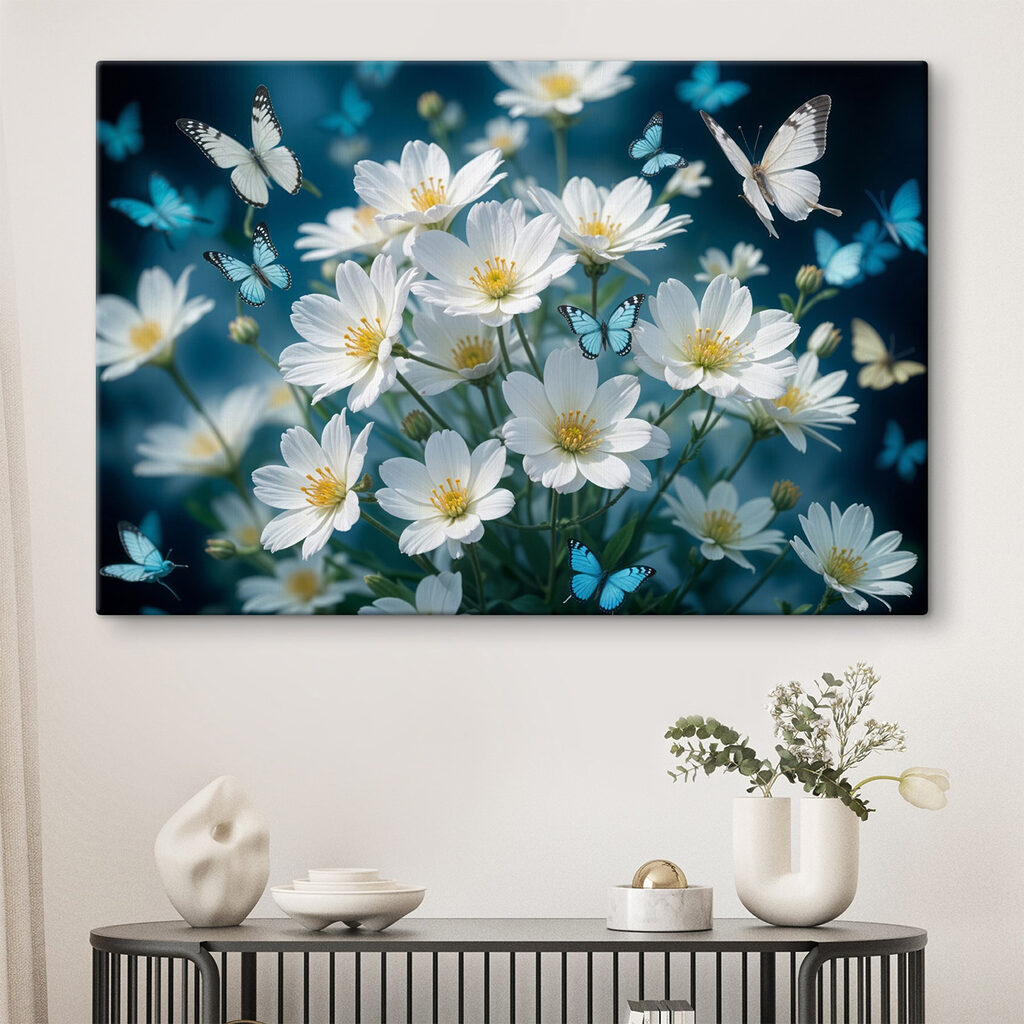 Borboletas sobre flores brancas — interior 2