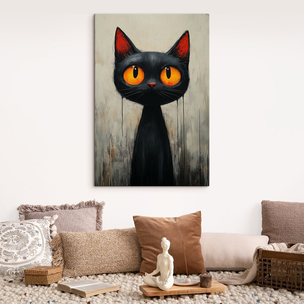 Gato de olhos laranja num interior