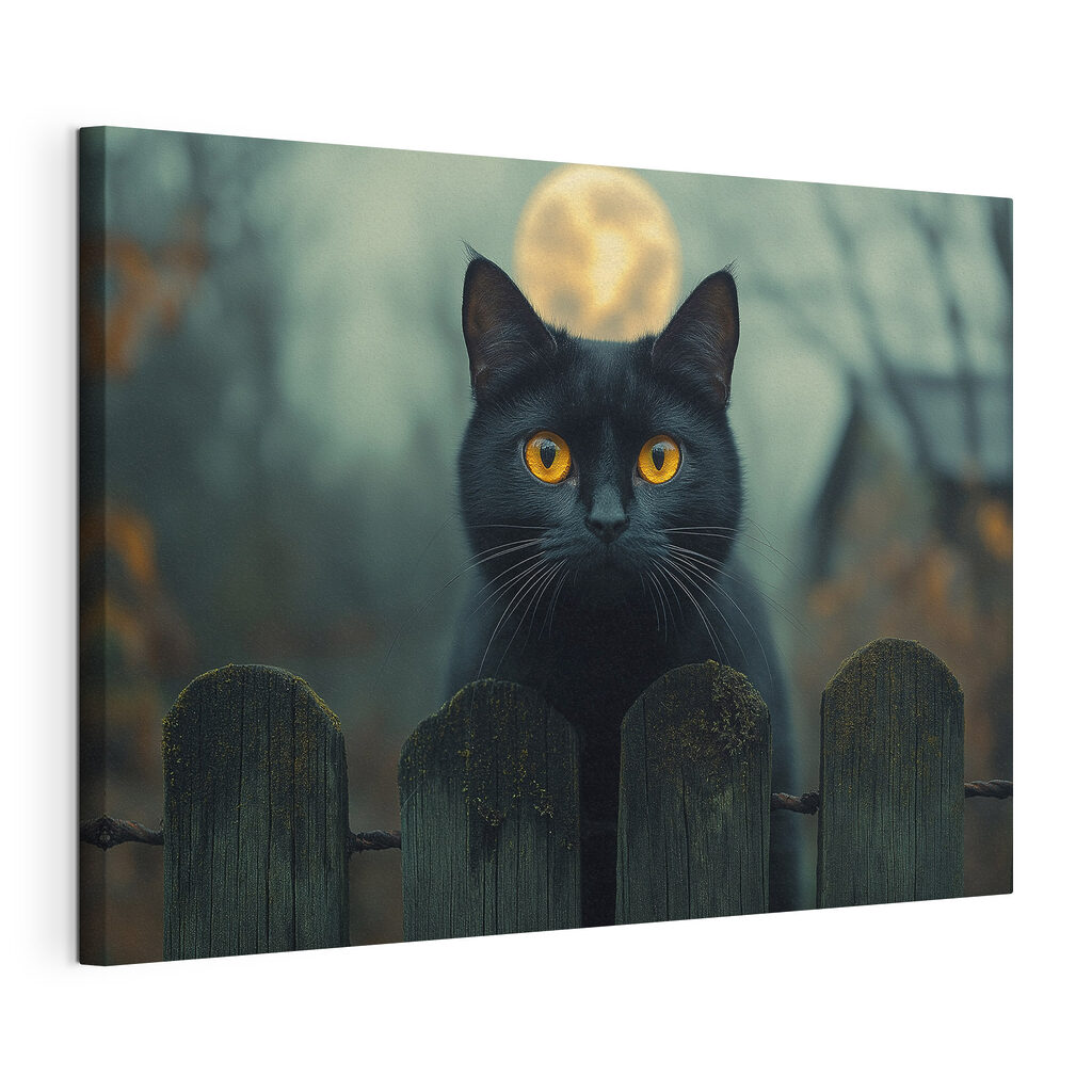 Gato atrás da cerca, tela esticada e borda contínua