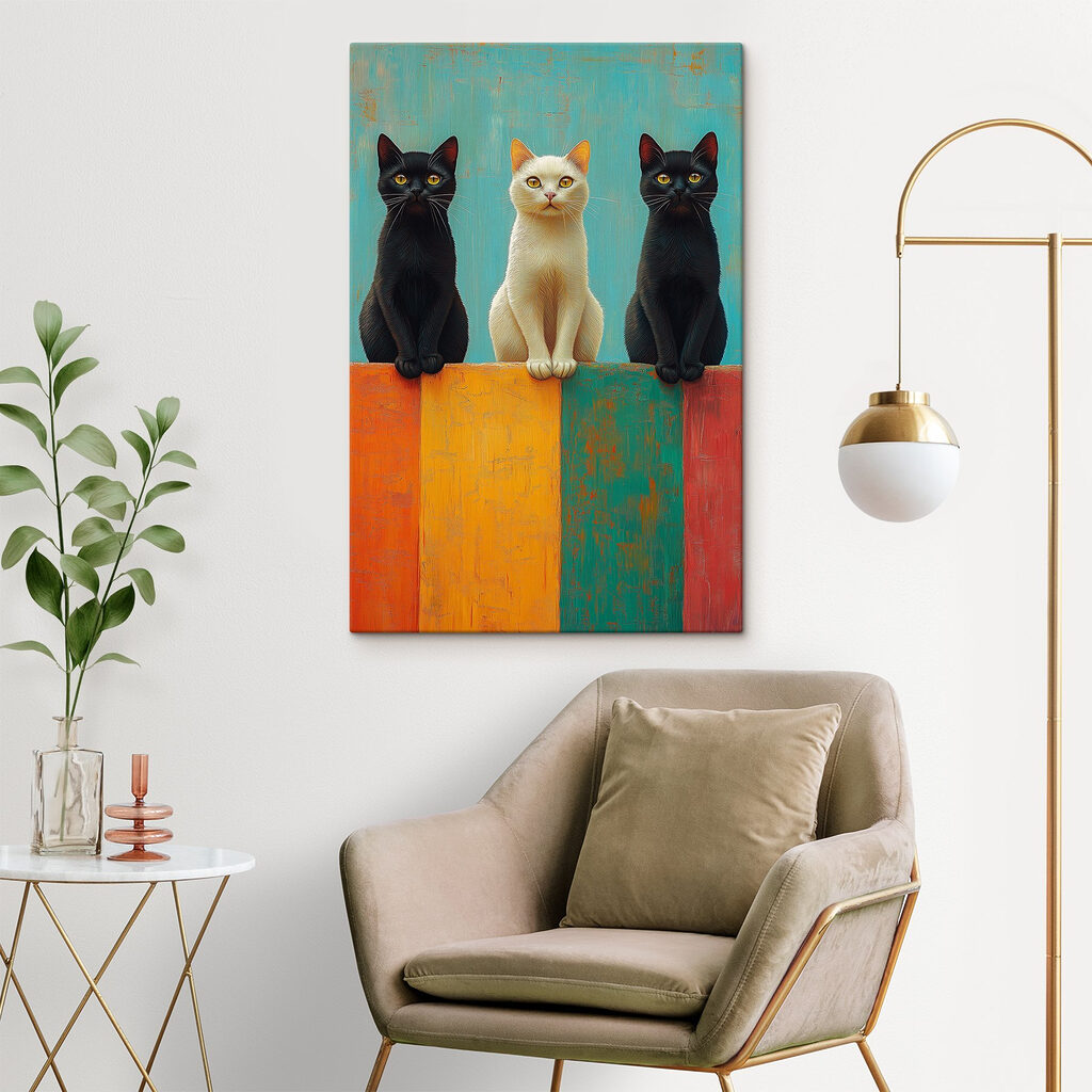 Gatos sobre faixas coloridas — interior 2