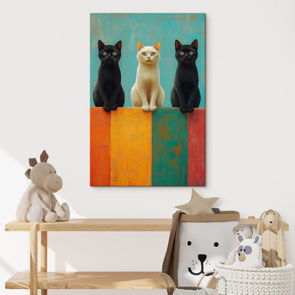Gatos sobre faixas coloridas — interior 1