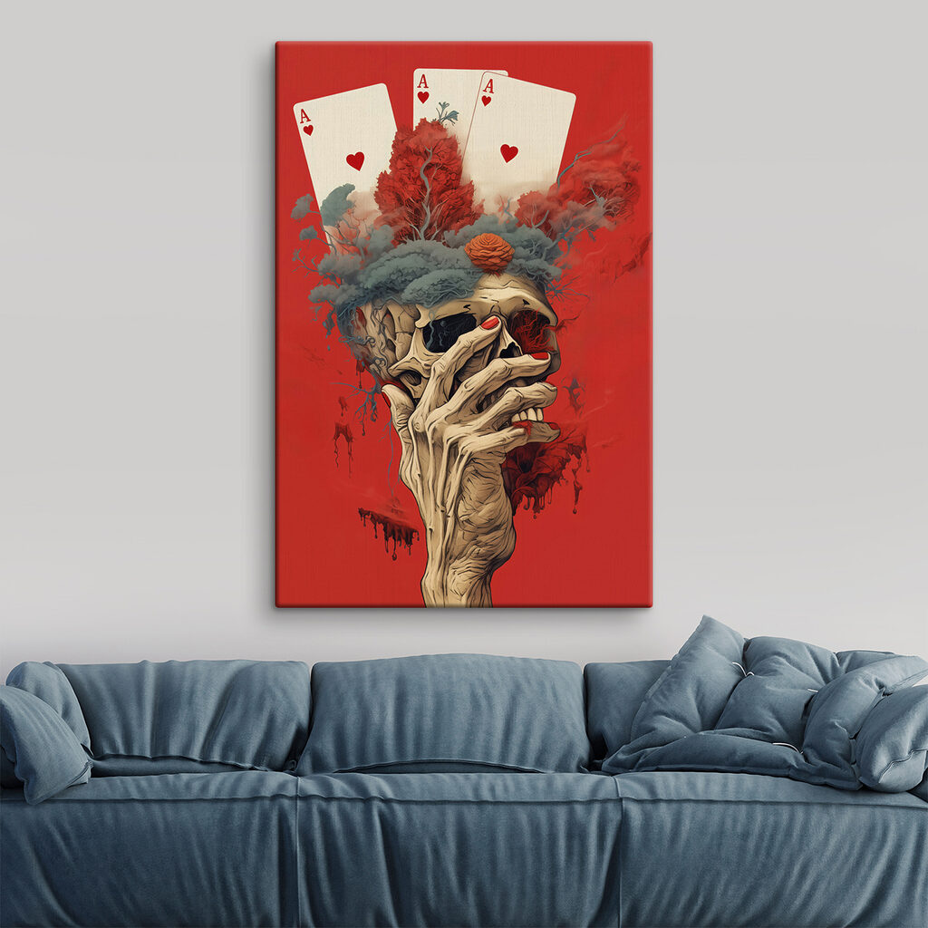 Caveira entre cartas — interior 1