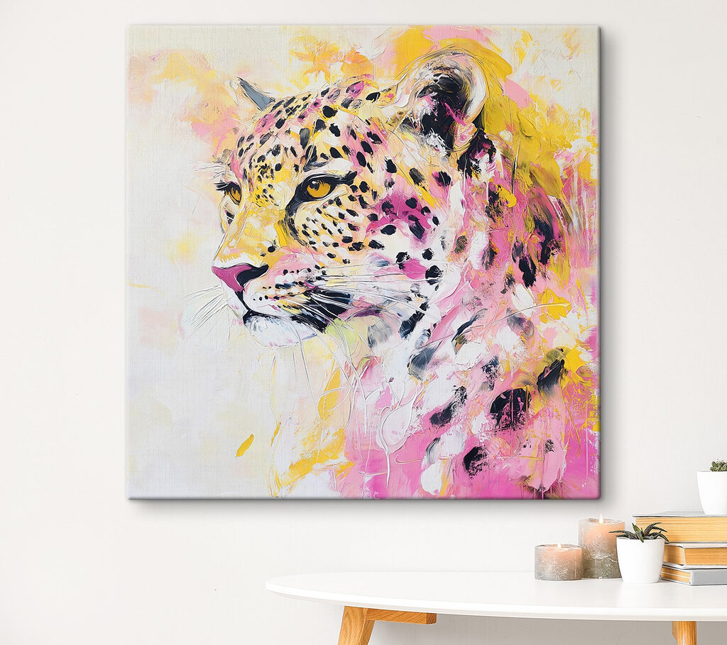Leopardo entre aguarela rosa — interior 2