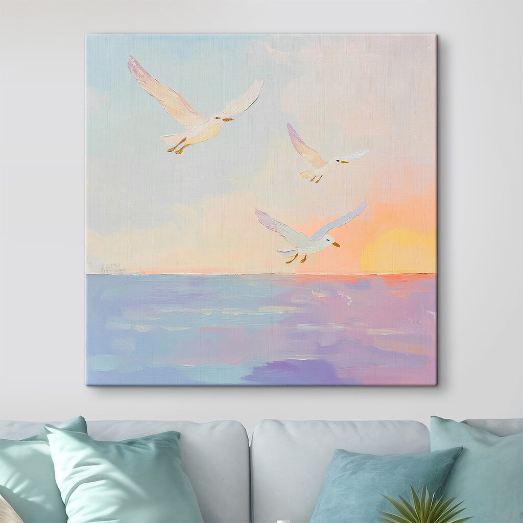 Gaivotas sobre entardecer pastel — interior 2